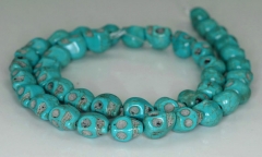 10x8mm Turquoise Gemstone Blue Carved Skull Head Loose Beads 16 inch Full Strand (90186246-824)