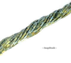 3x1mm Titanium Green Hematite Gemstone Square Tube 3x1mm Loose Beads 15.5 inch Full Strand (90188636-335)