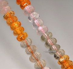 12x6mm Citrine Rose Smoky Mix Quartz Gemstone Faceted Rondelle Loose Beads 7.5 inch Half Strand (90191120-B33-562)