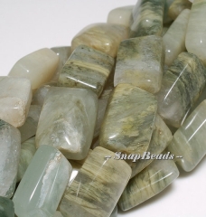 Moss Quartz Rutile Inclusions Gemstone, Green, Rectangle Cushion 12X8MM Loose Beads 8 inch Half Strand (10233393-62)