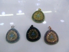 Fashion Rainbow Micro Crystal Pave Diamond Pendant gunmetal Jewelry Focal Triangle Round Disc Evil J