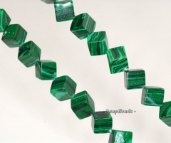 8mm Hedge Mazes Malachite Gemstone Green Diagonal Square Cube Loose Beads 15.5 inch Full Strand (90146260-218)