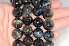 16mm Blue Tiger Eye Gemstone Hawk Eye Grade A Round 16mm Loose Beads 7.5 inch Half Strand (90186276-740)