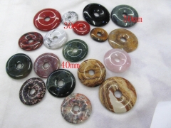 12pcs 40mm semiprecious gemstone pendant  Red jade stone picture jasper Agate White turquoise Donut Pi Donut Focal Pendant round