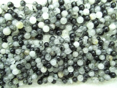free ship-- 2strands 4-16mm Natural Rutilated Quartz Beads Round Ball smooth white Black Rutile quartz Loose Beads