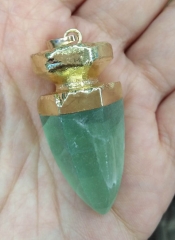 10% Off Sale.. 6pcs 20-30mm POINT Pendant, Crystal Quartz Point Charm, 24k Gold Electroplated green charm pendant