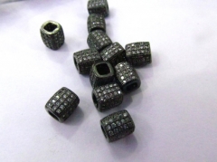 Large Hole--12pcs 6x9mm Micro Pave Diamond Connector Drum Barrel Hexagon Gunemtal Spacer Beads Findings