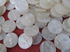 12pcs 22 30mm Genuine MOP Shell ,Pearl Shell Virgin Mary cross round coin Cameo Caved cabochons jewelry beads