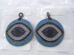 Sapphire blue Diamond Crystal Eyes Micro Crystal Pave Diamond Pendant gunmetal Jewelry Focal Round Disc Evil Jewelry beads 28-40