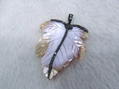2pcs Micro pave Diamond pink shell bead leaf Moon Charms pink shell Gemstone Pendants,Bohemian Abalone shell Pendant For gift 20