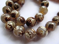 2strands 16" Tibetan DIZ Agate Beads - Round faceted Gemstone Beads brown grey evil agate neckalce green beads 8-16mm