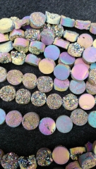 Drilled--AA Grade 8-12mm full strand Genuine Duzy Drusy Agate Round Button Rose AB mystic Rainbow Blue Champagne Clear White Cab