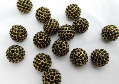 Wholesale 100pcs 6-14mm,Micro Pave Gold Rhodium Shamballa Ball beads, Micro Pave Crystal Black Findings Charm, Round Ball Spacer