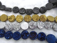 free ship--Raw Druzy Drusy Crystal Quartz Beads Round Disc Cabochon dark blue gold silver grey Jewelry Beads 8-20mm full strand