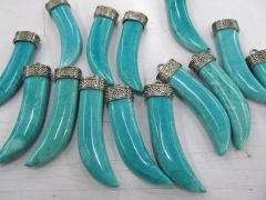 60mm 2pcs turquoise Horn Pendant Brass European Bead spikes Sharp black turquoise blue bead