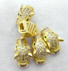 12pcs 10x20mm 24K gold CZ,Micro Pave set cubic zirconia beads dragon snake yellow gold connector beads
