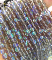 high quality 2strands 6-12mm AB Mystic Aura Quartz Gemstone Titanium BI Grey Rainbow Round Loose Beads crystal necklace