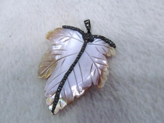 2pcs Micro pave Diamond pink shell bead leaf Moon Charms pink shell Gemstone Pendants,Bohemian Abalone shell Pendant For gift 20
