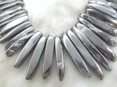 Silver Titanium Spikes -Crystal Quartz Beads - Crystal Spike Sharp Teeth Semiprecious Jewelry Necklace 15-50mm 16inch