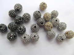 High Quality 20pcs 6-14mm,Micro Pave Crystal black silver gold Shamballa Ball beads, Micro Pave Hematite Findings Charm, Round B