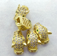 12pcs 10x20mm 24K gold CZ,Micro Pave set cubic zirconia beads dragon snake yellow gold connector beads