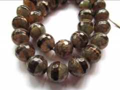 high quality 5strands 8 10 12mm Tibetant Agate Gem Round Ball Faceted Triangle Eyes Evil brown grey Loose Bead