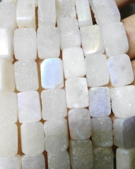 Drilled--10x14 12x16 13x18mm full strand Genuine Duzy Drusy Agate rectangle ablong clear white mixed Cabochon bead