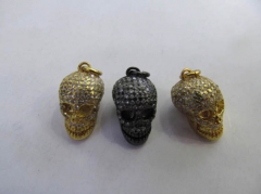 free ship-- 6pcs 12-18mm Micro Pave Skull Beads, Diamond Pave Beads Crystal Pave Bead, Skull Head Bead with Clear CZ Pave