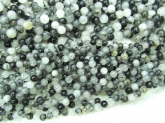 free ship-- 2strands 4-16mm Natural Rutilated Quartz Beads Round Ball smooth white Black Rutile quartz Loose Beads