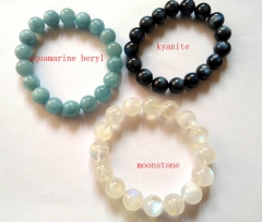 wholesale 3strands 6-16mm Genuine moonstone Bracelet kaynite stone aquamarine beryl bead Round Ball charm bracelet