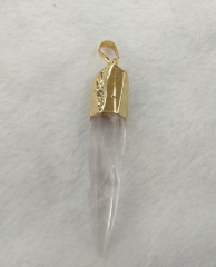 10% Off Sale.. 6pcs 25-60mm POINT Pendant, Crystal Quartz Point Charm, 24k Gold Electroplated clear white brown pink rock pendan