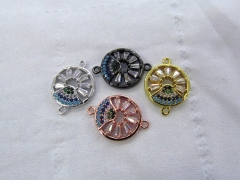 Multicolor Handmade Eyes Micro Crystal Pave Diamond Pendant gunmetal Round Disc Evil charm Jewelry connetor beads 16mm 6pcs