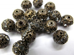 High Quality 100pcs 6-14mm,Micro Pave Crystal Drum Barrel Flower Bronze Brass Gunmetal Metal Spacer Beads
