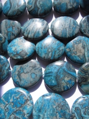 25%off--30mm Natural sea Jasper gemstone coin round disc blue beads