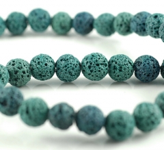 10mm Ocean Blue Volcanic Basaltic Lava Gemstone Round 10mm Loose Beads 16 inch Full Strand (90186688-766)