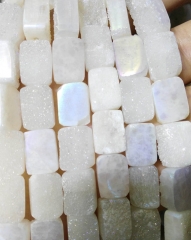 Drilled--10x14 12x16 13x18mm full strand Genuine Duzy Drusy Agate rectangle ablong oval egg clear white mixed Cabochon bead