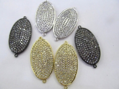 AA+ 20-38mm micro pave Diamond Crystal Micro Crystal Pave CZ oval bracelet connetor Jewelry beads 2pcs double loops
