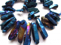 15-50mm 16inch Titanium Spikes -AB Mystic Blue Quartz Beads - Crystal Spike - Metallic Druzy - Semiprecious Jewelry Necklace