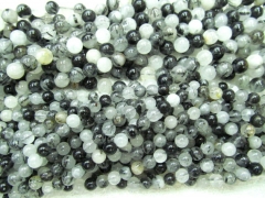 free ship-- 2strands 6-14mm Natural black white Rutilated Quartz Round ball smooth loose beads