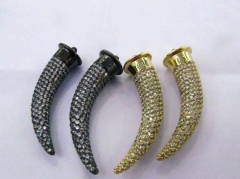 10pcsCZ Micro Pave 10x42mm Horn Pendant silver gold charm AAA