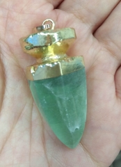 10% Off Sale.. 6pcs 20-30mm POINT Pendant, Crystal Quartz Point Charm, 24k Gold Electroplated green charm pendant