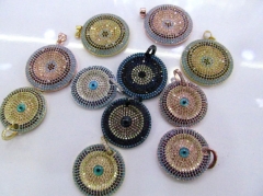 Handmade Eyes Micro Crystal Pave Diamond Pendant gunmetal Jewelry Focal Triangle Round Disc Evil Jewelry beads 18-28mm