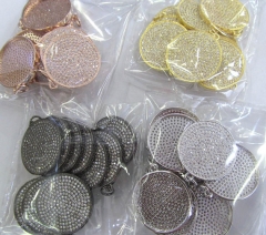 6pcs 16-30mm Fluorial Micro Pave Diamond Disc Pave Black Diamond CZ Pendant, Round Charm,Heart Ring Black Gunmetal Handmade Foca