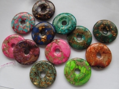 6pcs imperial Jasper gem malachite Amazonite rock jade stone picture jasper Donut Pi Donut Focal Pendant round beads 30-50mm