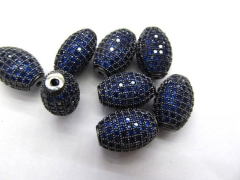 6pcs 13x18mm Sapphire blue Micro Pave Filigree Oval Football beads, oval egg Pave Diamond Bead, Pave CZ Findings Jewelry, Pave O