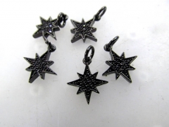 black jet pave 12pcs CZ micro Pave 15mm starfish Charm with Jump Ring gunmnetal pave crystal 24K gold