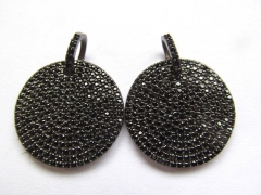 50pcs 16mm Black CZ Micro Pave Diamond Disc pendnat with CZ bail Pave Black Diamond CZ Pendant, Round Charm