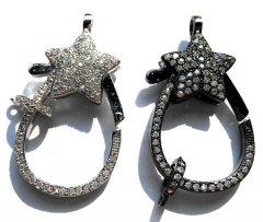 28-45mm Micro Pave Enhancer Clasp,Large CZ Star Clasp,Pave Lobster Clasp,Gunmetal Lobster Closure jewelry clasp 2sets