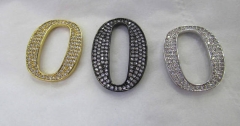 AA+ 2pcs CZ micro pave Diamond Crystal Micro Crystal Pave CZ oval donut curved bracelet connetor Jewelry beads 30-22mm