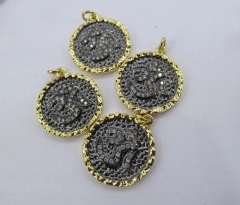 12pcs 20mm Micro Pave Diamond Connectors, Pave Black Diamond CZ , round disc pave CZ black Pendant